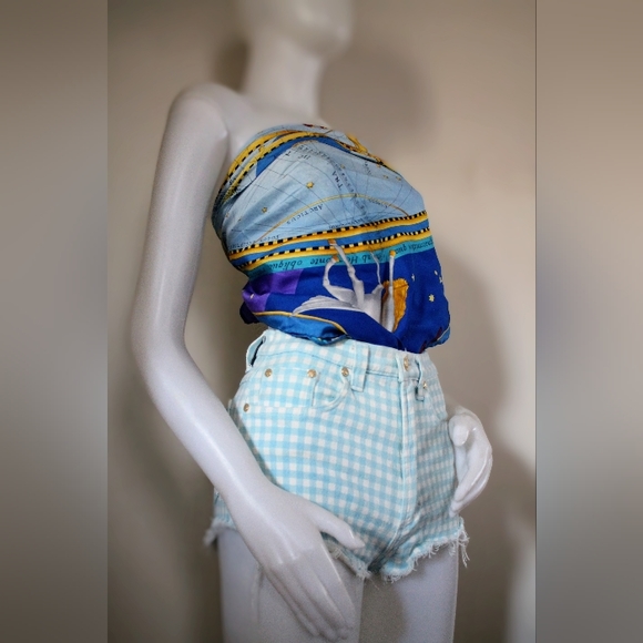 💙 Vintage Versace '90s Plaid High Waist Prairie Shorts - Picture 3 of 16